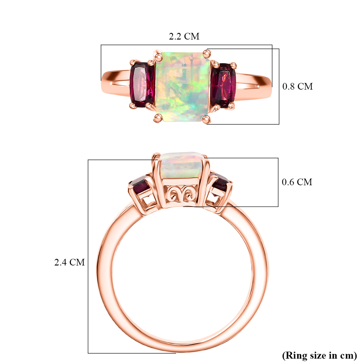 D'Joy AA Natürlicher, äthiopischer Welo Opal, Natürlicher Rhodolith Granat Ring 925 Silber rosévergoldet (Größe 16.00) ca. 1.76 ct