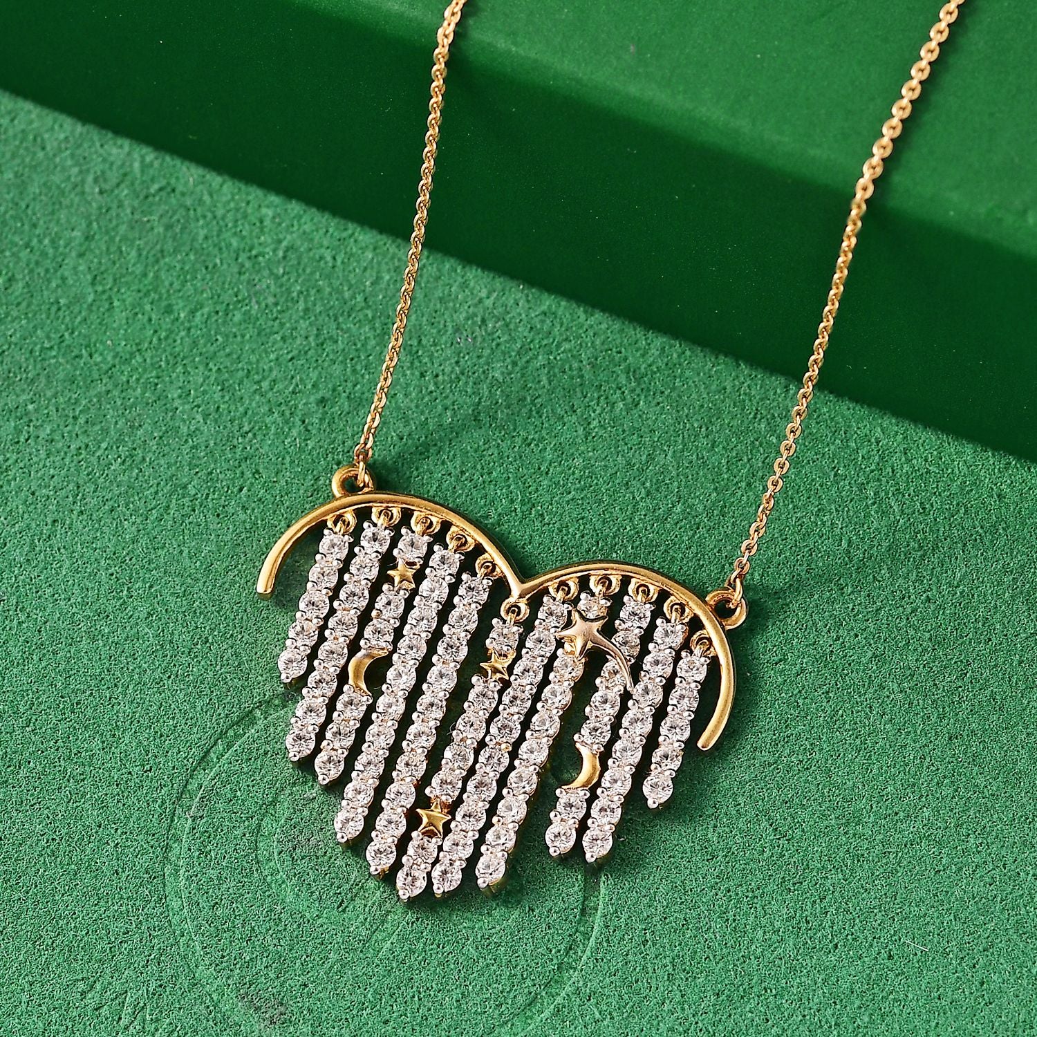 GP Amore Kollektion - Weißer Zirkon, Kanchanaburi Blauer Saphir Halskette ca. 50 cm 925 Silber Rhodiniert und 750 Gelbgold Vermeil ca. 4.44 ct