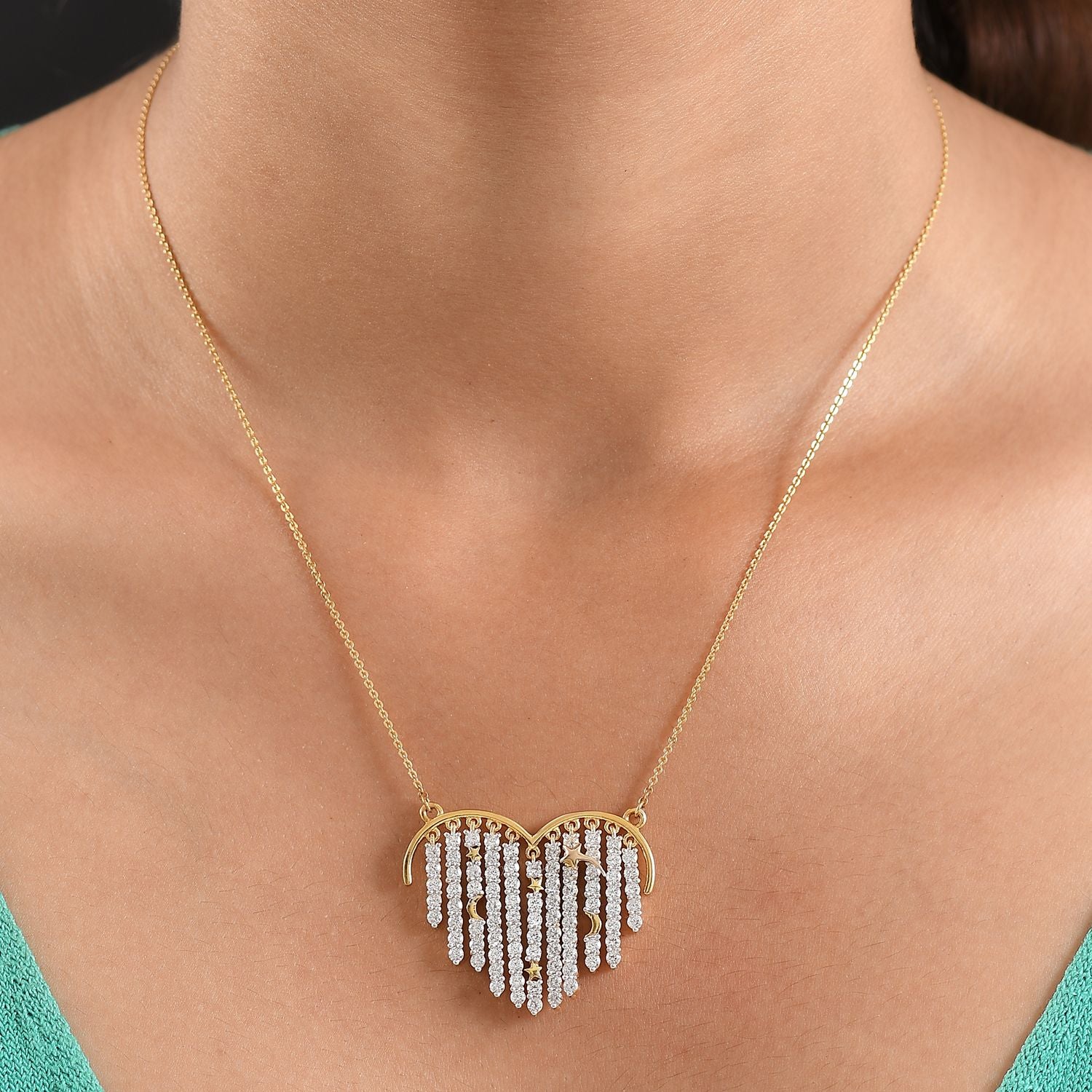 GP Amore Kollektion - Weißer Zirkon, Kanchanaburi Blauer Saphir Halskette ca. 50 cm 925 Silber Rhodiniert und 750 Gelbgold Vermeil ca. 4.44 ct