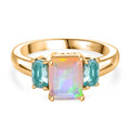 D'Joy AA Natürlicher, äthiopischer Welo Opal, Paraiba-Blau-Apatit Ring 925 Silber vergoldet (Größe 16.00) ca. 1.53 ct