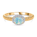 D'Joy AA Natürlicher, äthiopischer Welo Opal, Weißer Zirkon Ring 925 Silber vergoldet (Größe 18.00) ca. 0.67 ct