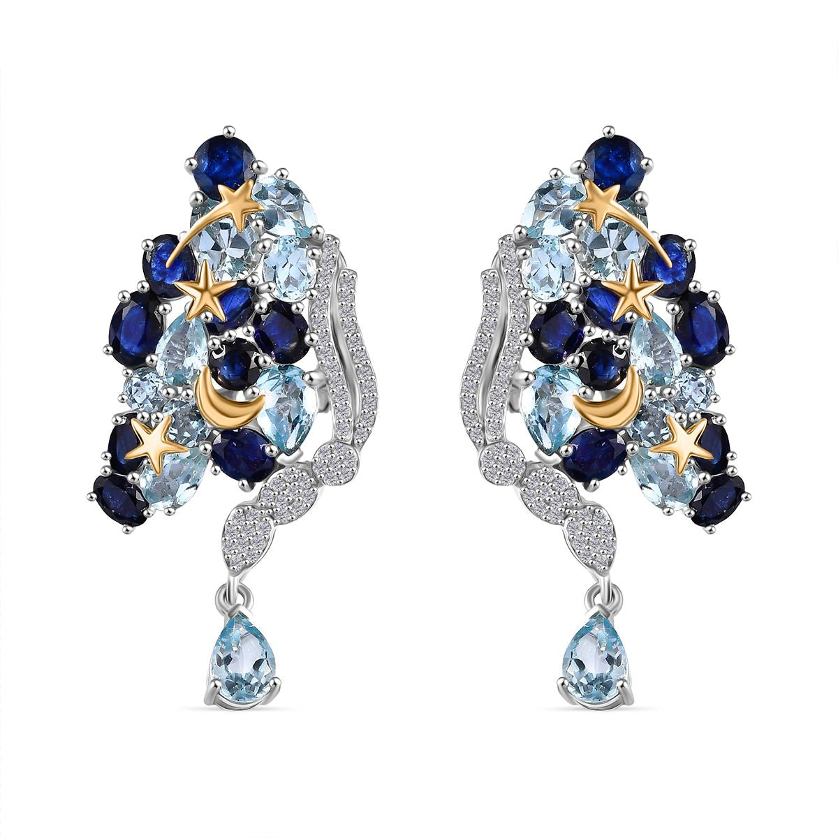 GP Trionfo Kollektion Himmelblauer Topas, Masoala Saphir (Fissure gefüllt) Ohrringe 925 Silber Rhodiniert und 750 Gelbgold Vermeil ca. 19.83 ct