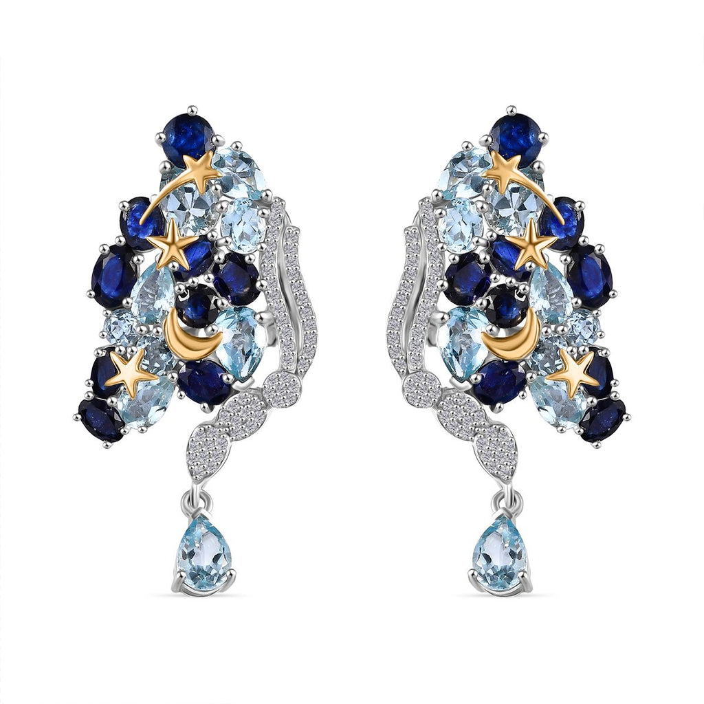GP Trionfo Kollektion Himmelblauer Topas, Masoala Saphir (Fissure gefüllt) Ohrringe 925 Silber Rhodiniert und 750 Gelbgold Vermeil ca. 19.83 ct