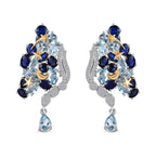 GP Trionfo Kollektion Himmelblauer Topas, Masoala Saphir (Fissure gefüllt) Ohrringe 925 Silber Rhodiniert und 750 Gelbgold Vermeil ca. 19.83 ct