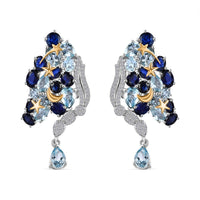 GP Trionfo Kollektion Himmelblauer Topas, Masoala Saphir (Fissure gefüllt) Ohrringe 925 Silber Rhodiniert und 750 Gelbgold Vermeil ca. 19.83 ct