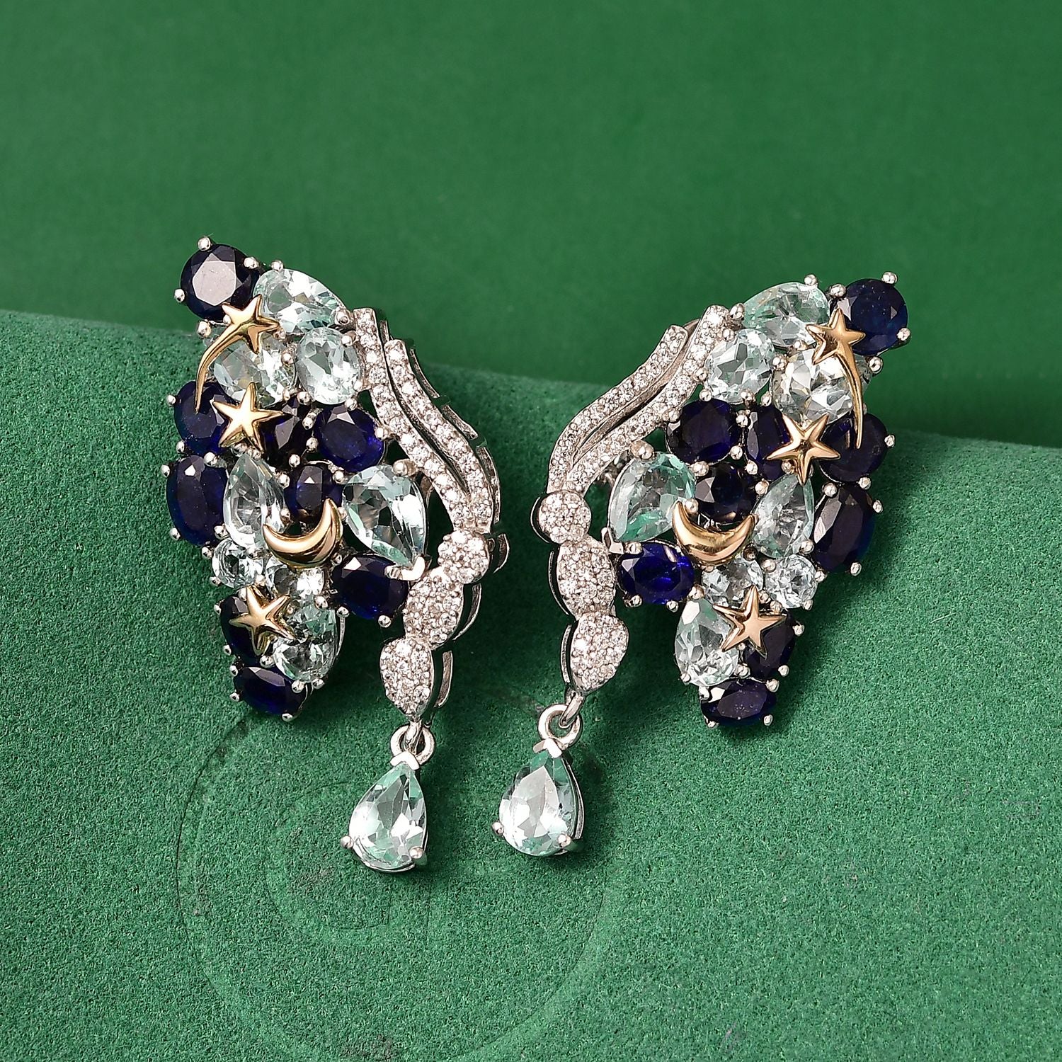 GP Trionfo Kollektion Himmelblauer Topas, Masoala Saphir (Fissure gefüllt) Ohrringe 925 Silber Rhodiniert und 750 Gelbgold Vermeil ca. 19.83 ct
