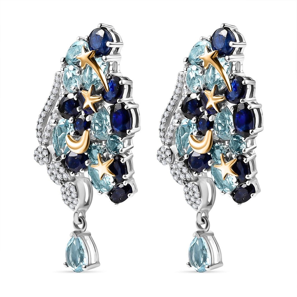 GP Trionfo Kollektion Himmelblauer Topas, Masoala Saphir (Fissure gefüllt) Ohrringe 925 Silber Rhodiniert und 750 Gelbgold Vermeil ca. 19.83 ct