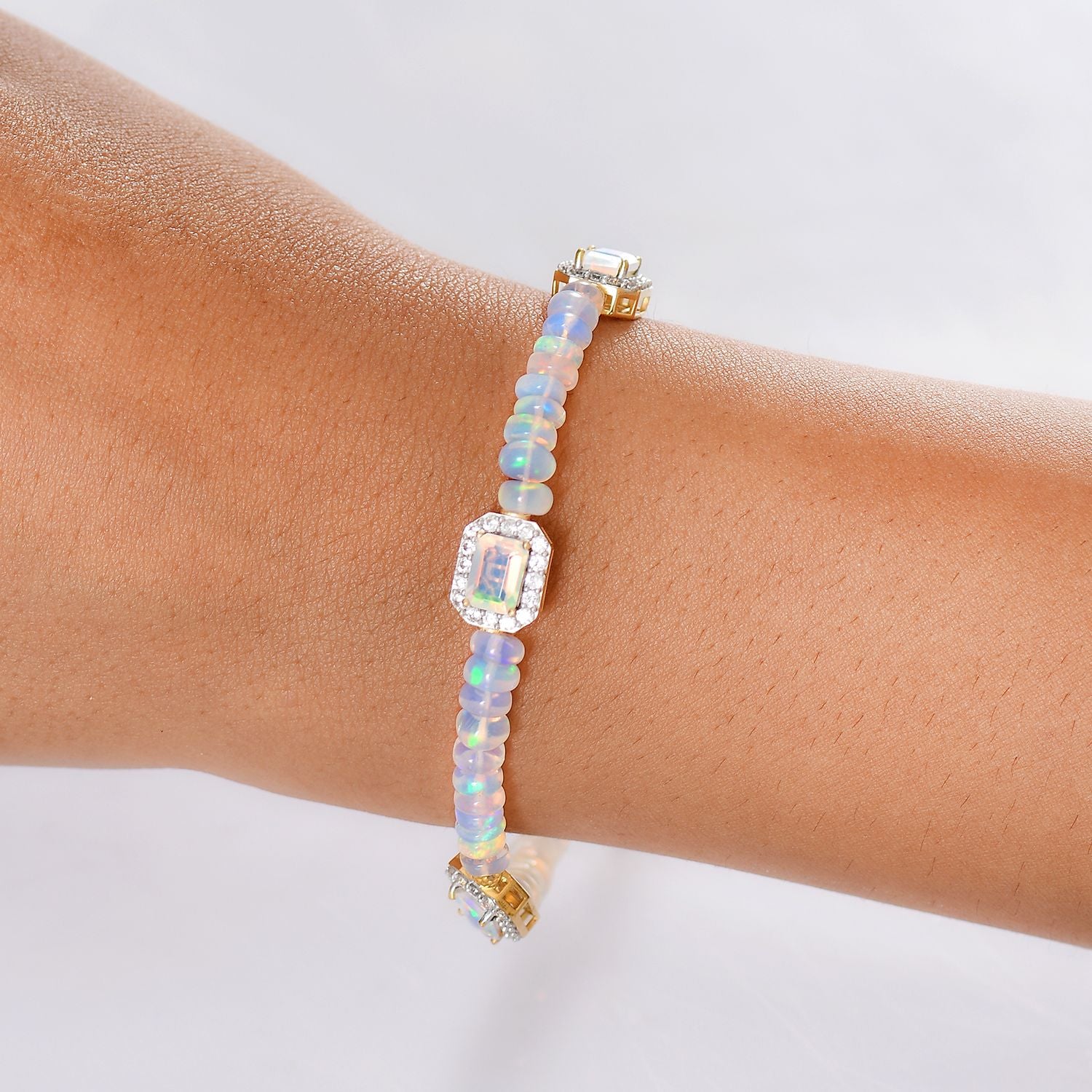 D'Joy AA Natürlicher, äthiopischer Welo Opal Armband ca. 19 cm 925 Silber 750 Gelbgold Vermeil ca. 23.12 ct