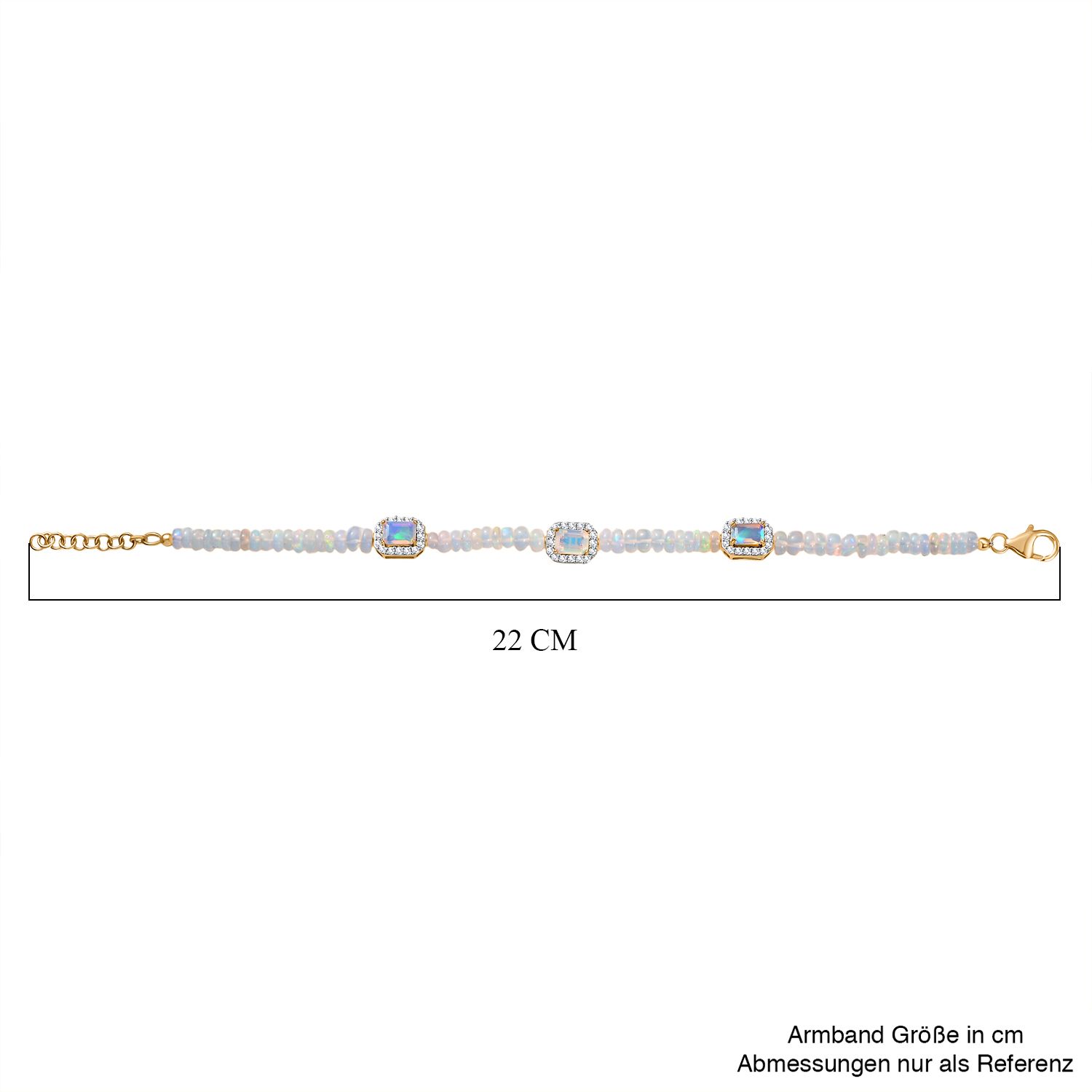 D'Joy AA Natürlicher, äthiopischer Welo Opal Armband ca. 19 cm 925 Silber 750 Gelbgold Vermeil ca. 23.12 ct