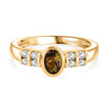 D'Joy AA Natürlicher goldener Tansanit, Weißer Zirkon Ring 925 Silber 750 Gelb Vergoldet (Größe 17.00) ca. 0.79 ct