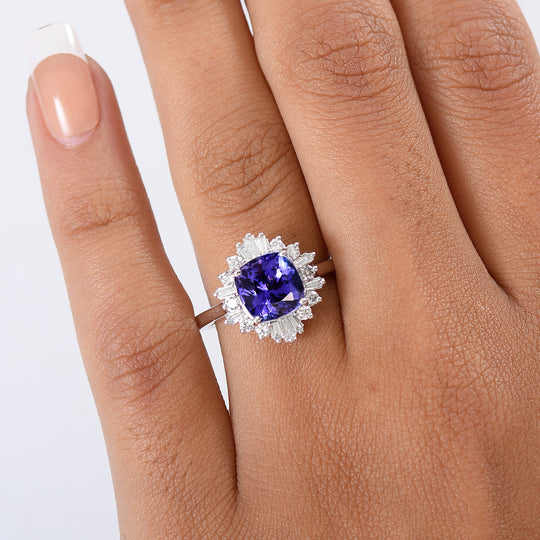 LUXURIANT  (10-16 Werktage Lieferzeit)  2,56 ct. AA Tansanit und Labor Diamant Ring in 417 Weißgold