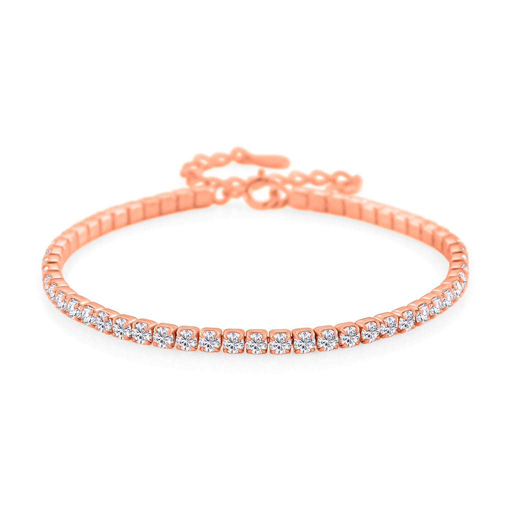LUSTRO STELLA - Weißer Zirkonia Armband ca. 15.25 cm mit 5 cm extender, 925 Silber rosévergoldet