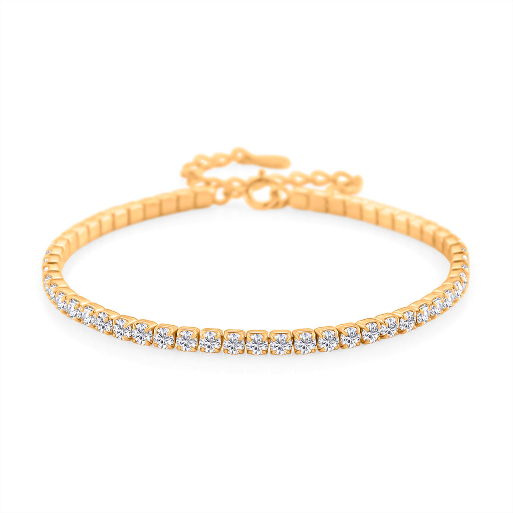 LUSTRO STELLA - Weißer Zirkonia Armband ca. 15.25 cm mit 5 cm extender, 925 Silber vergoldet