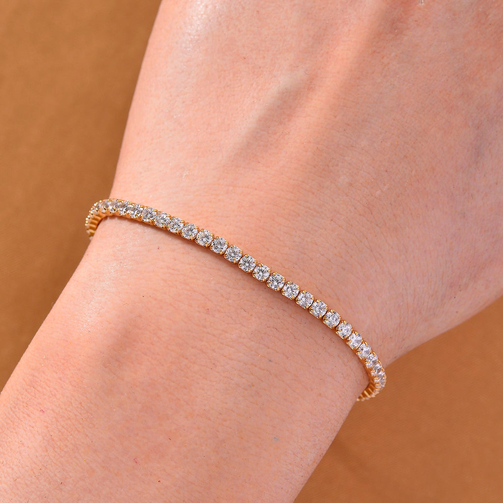 LUSTRO STELLA - Weißer Zirkonia Armband ca. 15.25 cm mit 5 cm extender, 925 Silber vergoldet