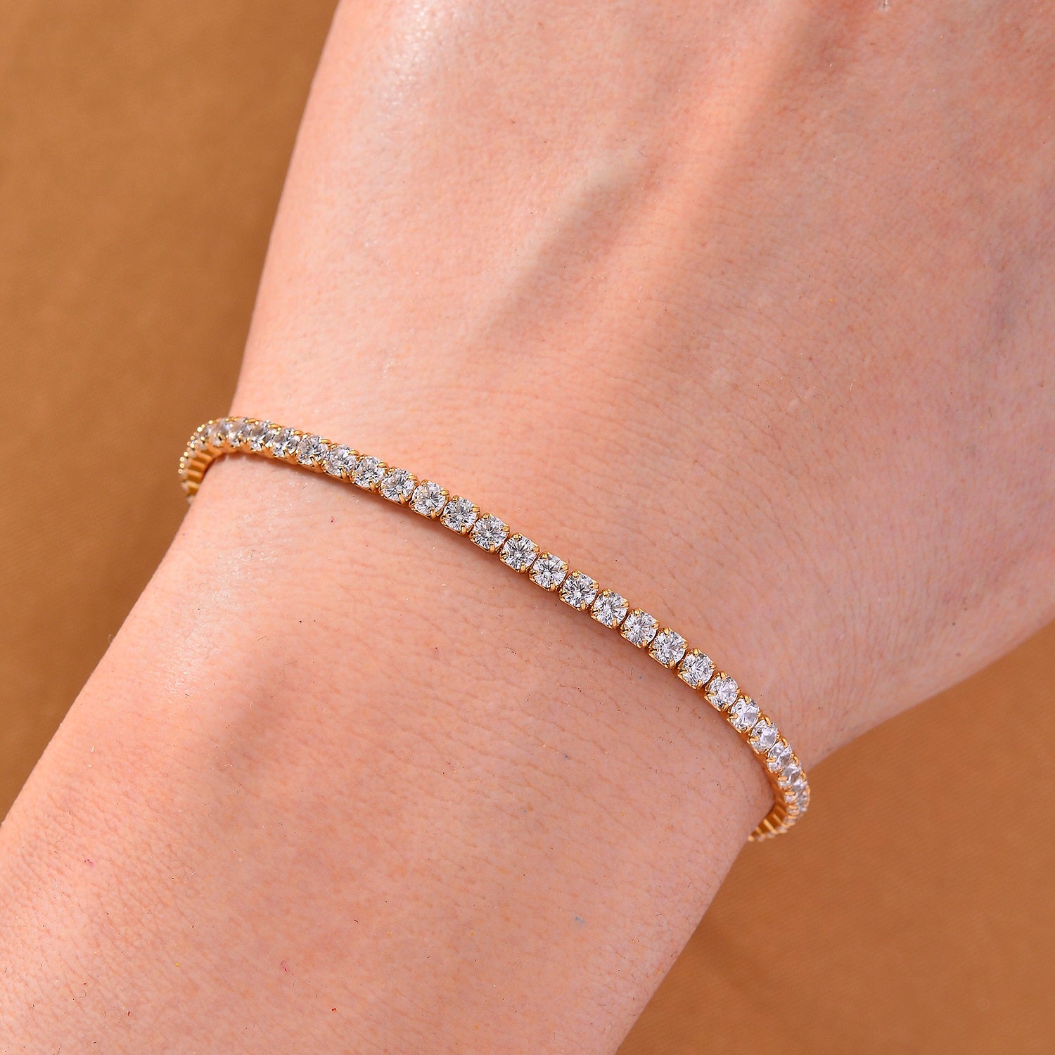 LUSTRO STELLA - Weißer Zirkonia Armband ca. 15.25 cm mit 5 cm extender, 925 Silber vergoldet