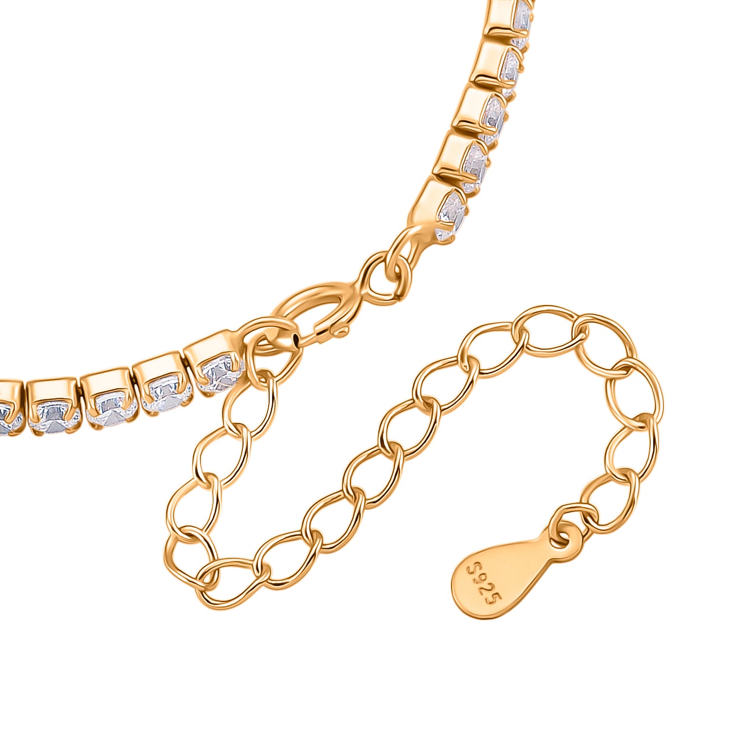 LUSTRO STELLA - Weißer Zirkonia Armband ca. 15.25 cm mit 5 cm extender, 925 Silber vergoldet
