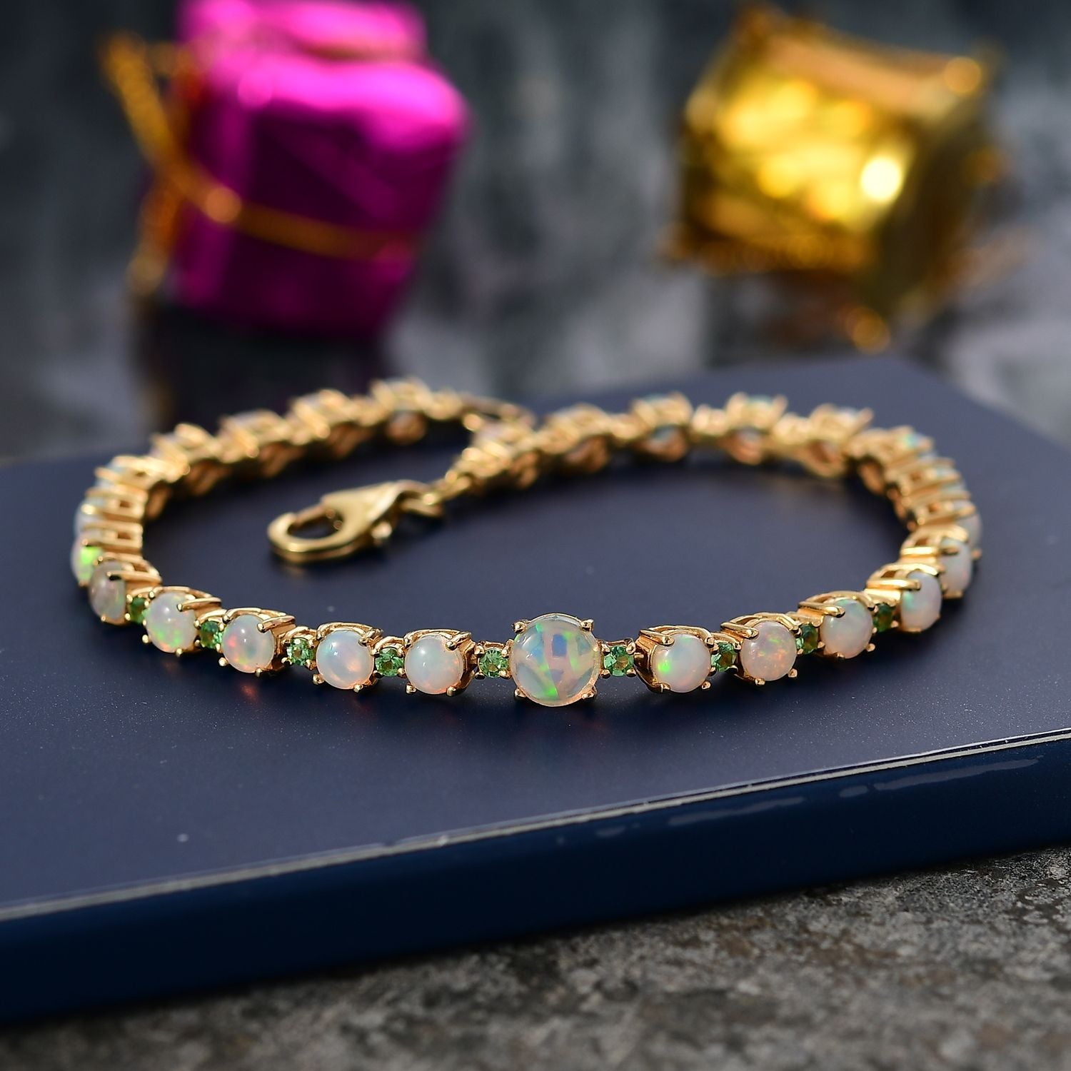 D'Joy AA Natürlicher, äthiopischer Welo Opal Armband ca. 19 cm 925 Silber 750 Gelbgold Vermeil ca. 5.95 ct