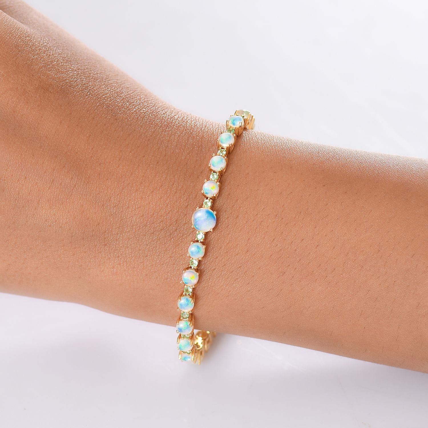 D'Joy AA Natürlicher, äthiopischer Welo Opal Armband ca. 19 cm 925 Silber 750 Gelbgold Vermeil ca. 5.95 ct