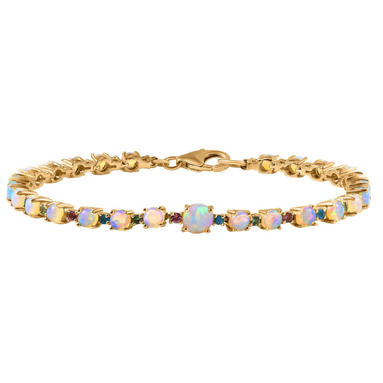 D'Joy AA Natürlicher, äthiopischer Welo Opal, Multi-Edelstein Armband ca. 19 cm 925 Silber 750 Gelbgold Vermeil ca. 5.95 ct