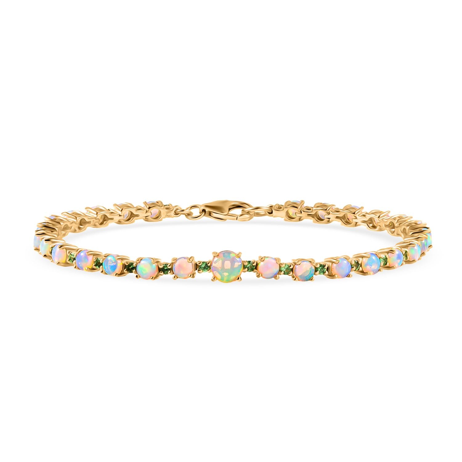 D'Joy AA Natürlicher, äthiopischer Welo Opal, Tsavorit Granat Armband ca. 20 cm 925 Silber 750 Gelbgold Vermeil ca. 6.38 ct