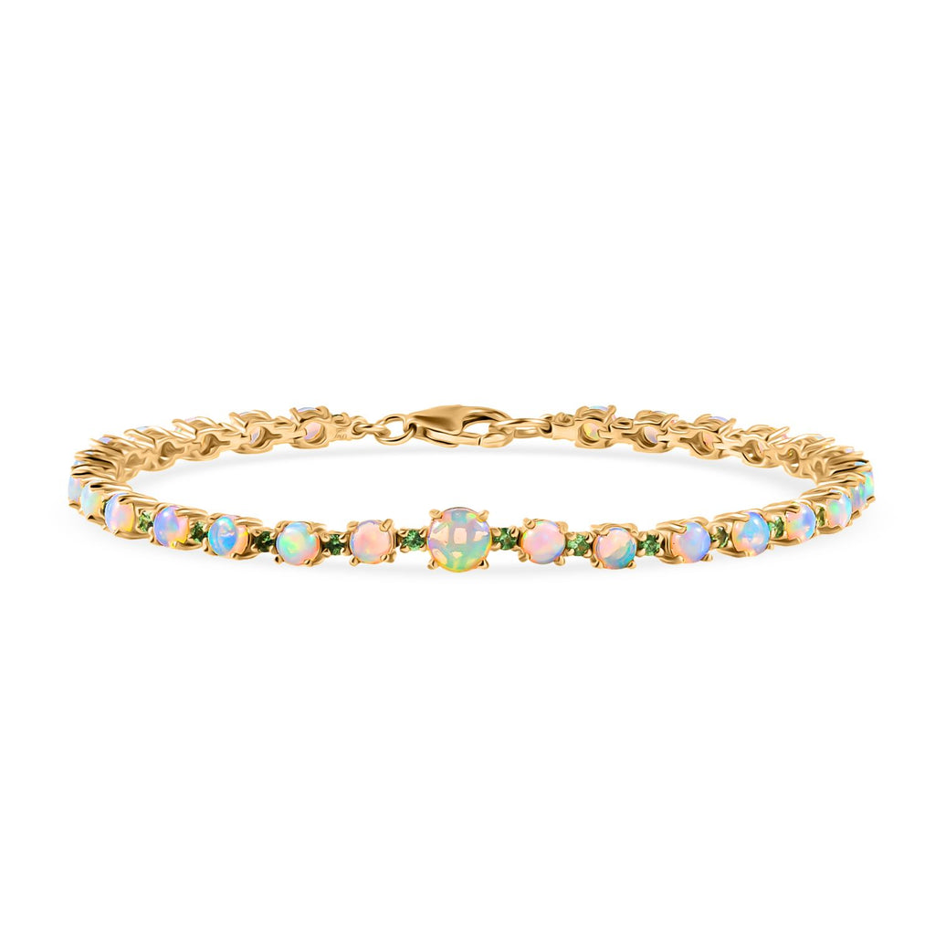 D'Joy AA Natürlicher, äthiopischer Welo Opal, Tsavorit Granat Armband ca. 20 cm 925 Silber 750 Gelbgold Vermeil ca. 6.38 ct