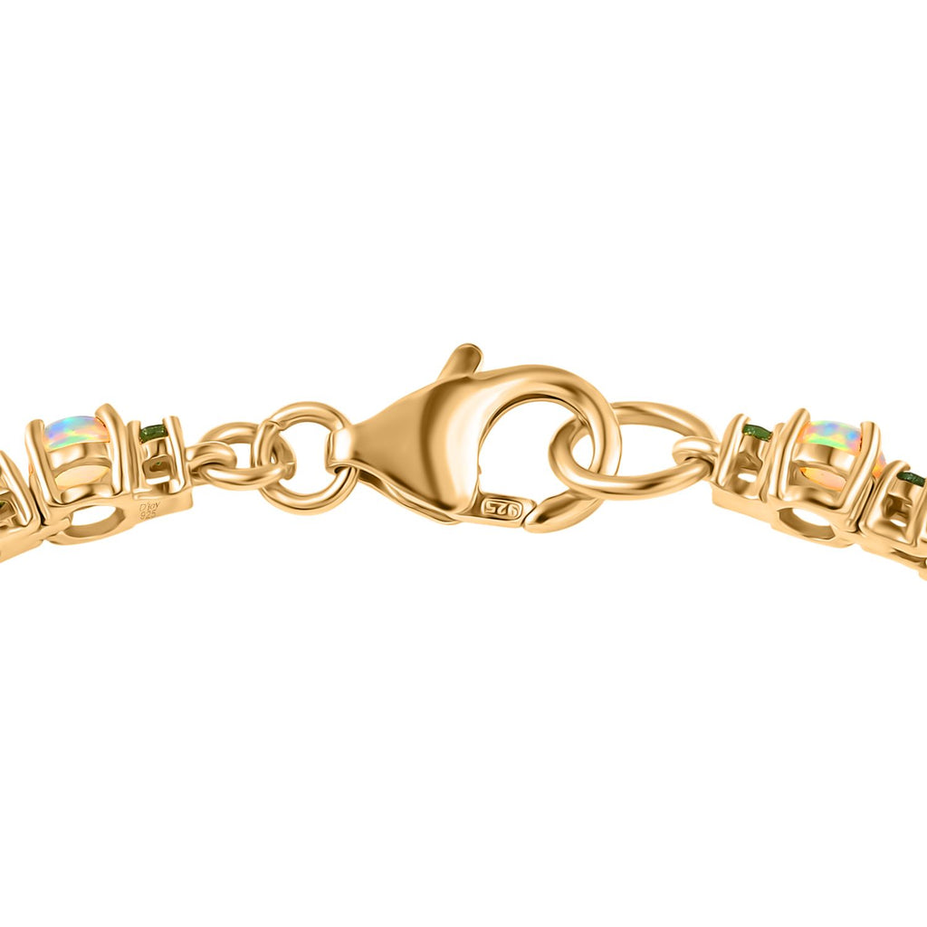 D'Joy AA Natürlicher, äthiopischer Welo Opal, Tsavorit Granat Armband ca. 20 cm 925 Silber 750 Gelbgold Vermeil ca. 6.38 ct