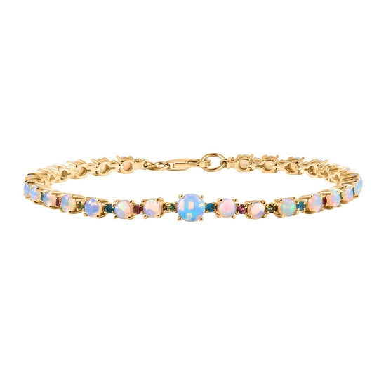 D'Joy AA Natürlicher, äthiopischer Welo Opal, Multi-Edelstein Armband ca. 19 cm 925 Silber 750 Gelbgold Vermeil ca. 5.95 ct