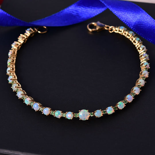 D'Joy AA Natürlicher, äthiopischer Welo Opal, Multi-Edelstein Armband ca. 19 cm 925 Silber 750 Gelbgold Vermeil ca. 5.95 ct