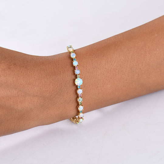 D'Joy AA Natürlicher, äthiopischer Welo Opal, Multi-Edelstein Armband ca. 19 cm 925 Silber 750 Gelbgold Vermeil ca. 5.95 ct