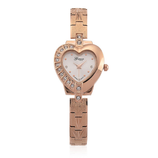 GENOA TIME - Herz-Armbanduhr Legierung, nickelfreies Messing, goldfarben, mit weißen Kristallen, Zifferblatt Gold-Sunshine, 3 ATM wasserdicht