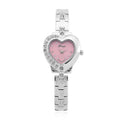 GENOA TIME - Herz-Armbanduhr Legierung, nickelfreies Messing, silberfarben, mit weißen Kristallen, Zifferblatt Rosa-Sunshine, 3 ATM wasserdicht
