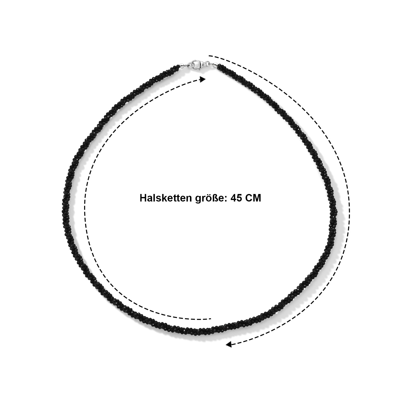 Schwarzer Spinell Halskette ca. 45 cm 925 Silber ca. 50.00 ct
