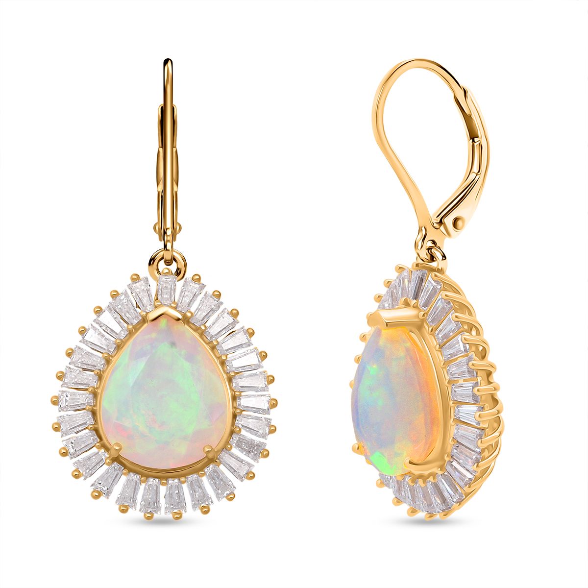 D'Joy AAA Natürlicher, äthiopischer Welo Opal, Moissanit Ohrringe 925 Silber 750 Gelbgold Vermeil ca. 5.64 ct