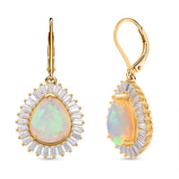 D'Joy AAA Natürlicher, äthiopischer Welo Opal, Moissanit Ohrringe 925 Silber 750 Gelbgold Vermeil ca. 5.64 ct