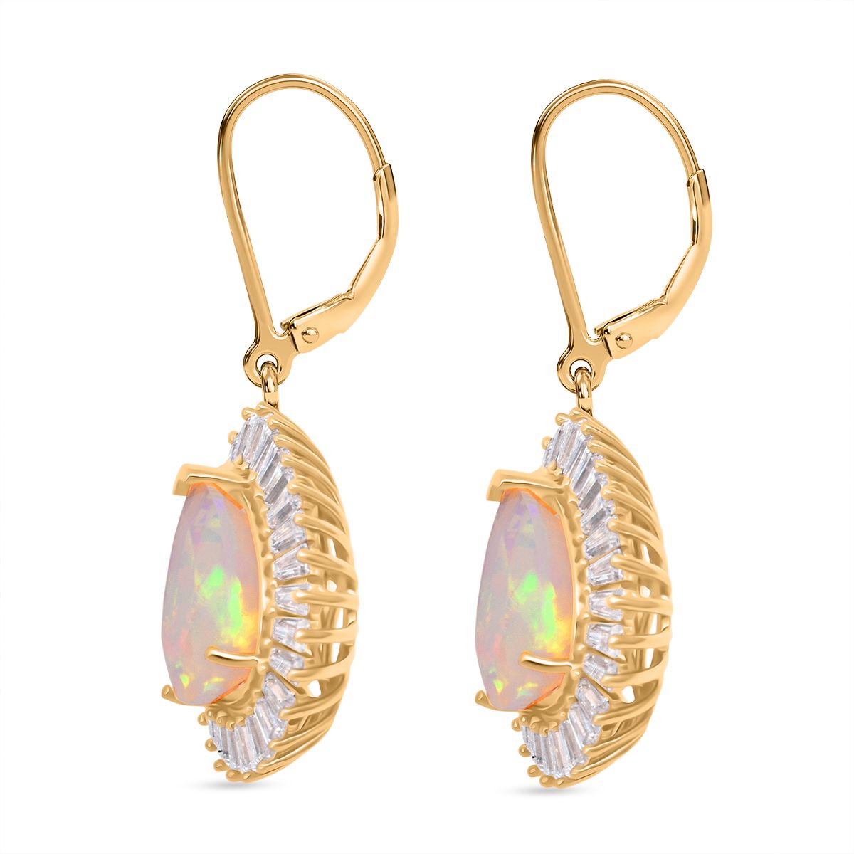 D'Joy AAA Natürlicher, äthiopischer Welo Opal, Moissanit Ohrringe 925 Silber 750 Gelbgold Vermeil ca. 5.64 ct
