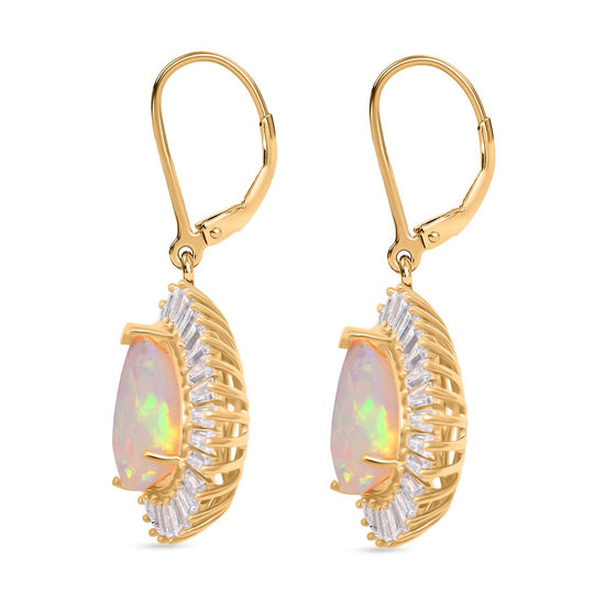 D'Joy AAA Natürlicher, äthiopischer Welo Opal, Moissanit Ohrringe 925 Silber 750 Gelbgold Vermeil ca. 5.64 ct