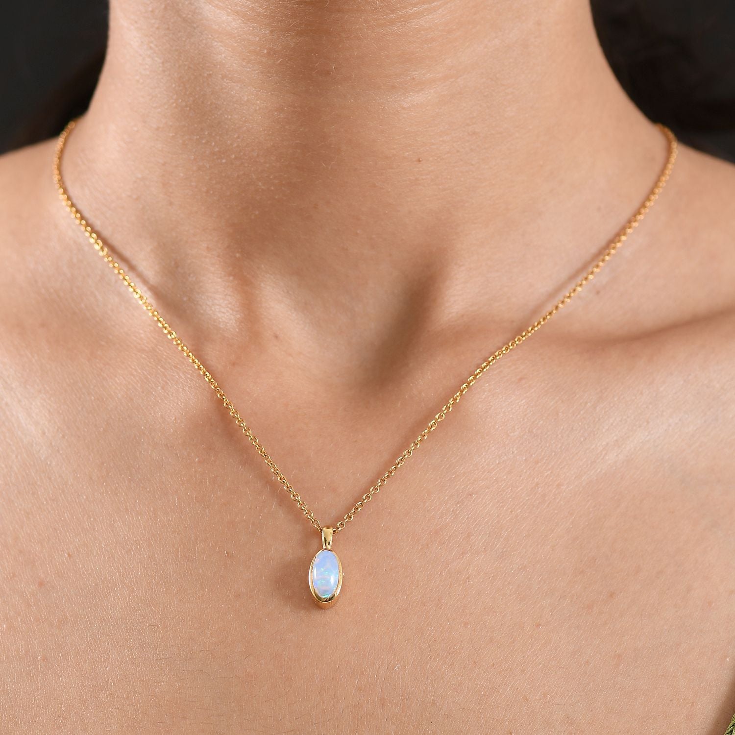 D'Joy AA Natürlicher, äthiopischer Welo Opal Anhänger 925 Silber 750 Gelb Vergoldet ca. 0.84 ct
