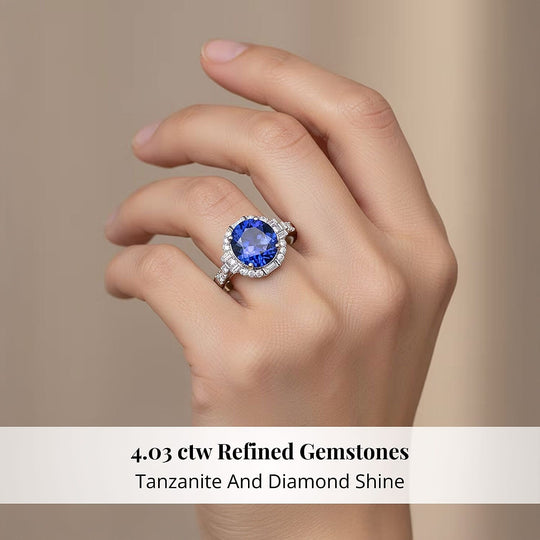 Rhapsody AAAA Tansanit, Weißer Diamant AGI zertifiziert Ring 950 Platin (Größe 18.00) ca. 4.04 ct