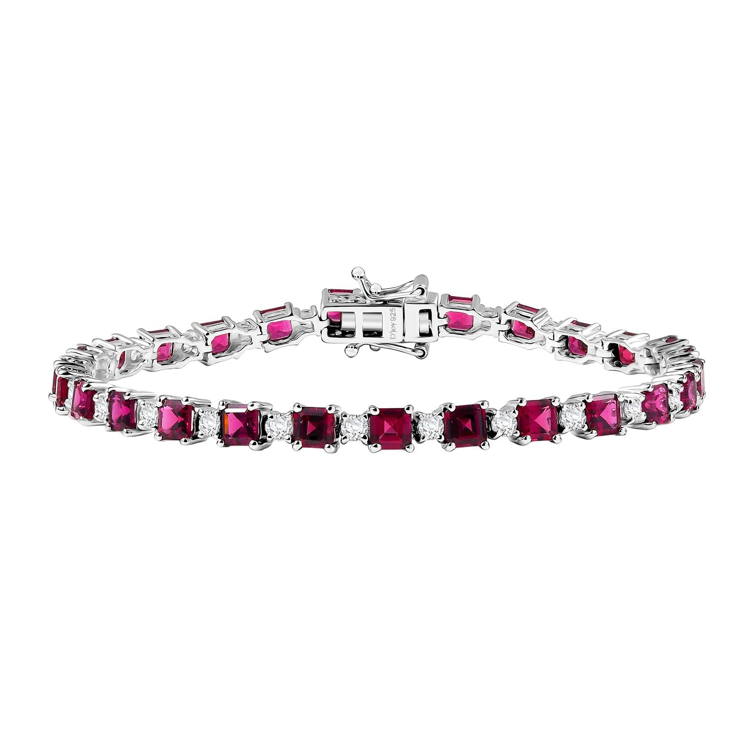 D'Joy Natürlicher Rhodolith Granat, Weißer Zirkon Armband ca. 19 cm 925 Silber rhodiniert ca. 14.43 ct