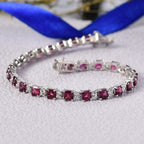 D'Joy Natürlicher Rhodolith Granat, Weißer Zirkon Armband ca. 19 cm 925 Silber rhodiniert ca. 14.43 ct