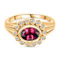 D'Joy Aura der Kaiserin Natürlicher Rhodolith Granat, Weißer Zirkon Ring 925 Silber vergoldet (Größe 19.00) ca. 1.90 ct