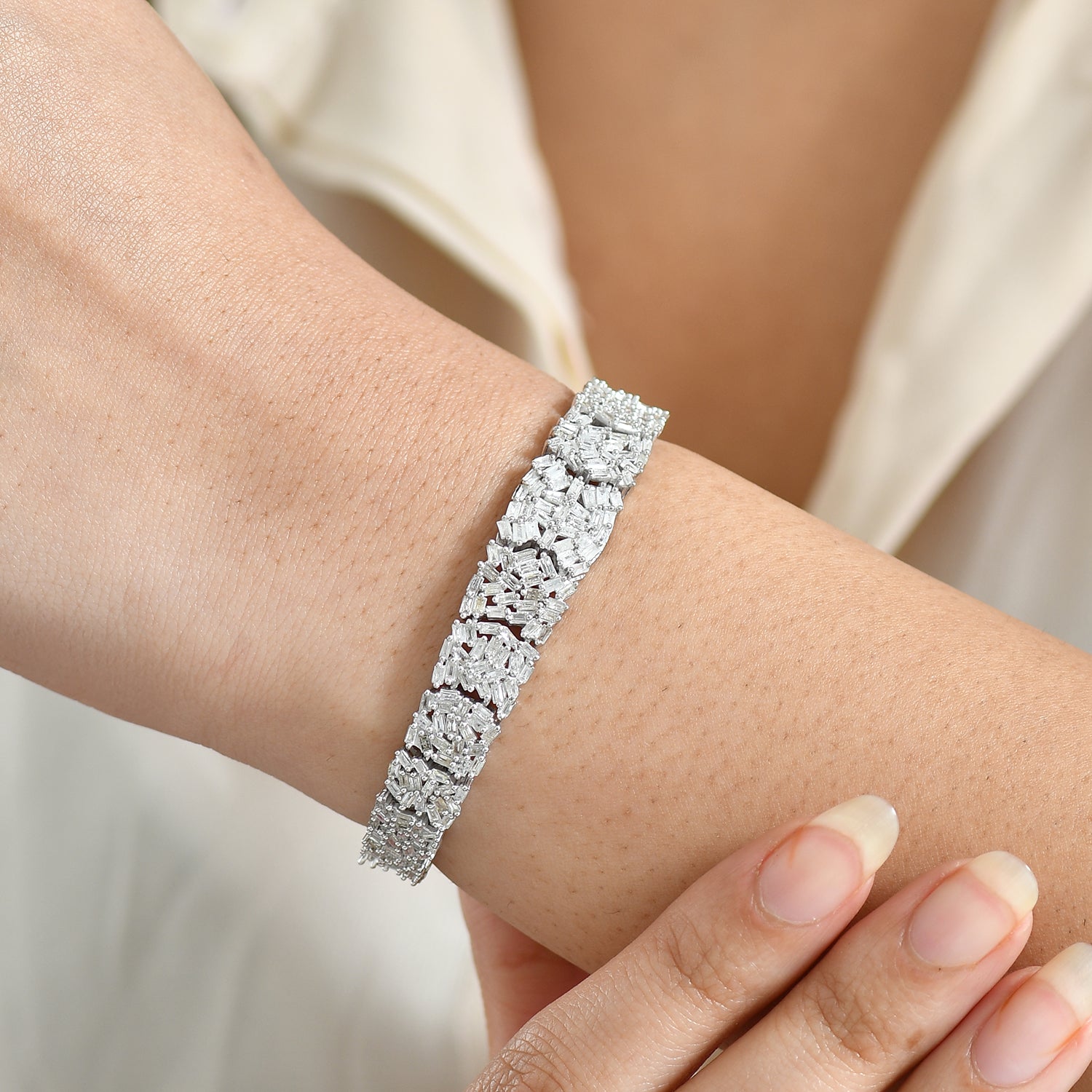 D'Joy Weißer Diamant Armband ca. 19 cm 925 Silber rhodiniert ca. 5,00 ct