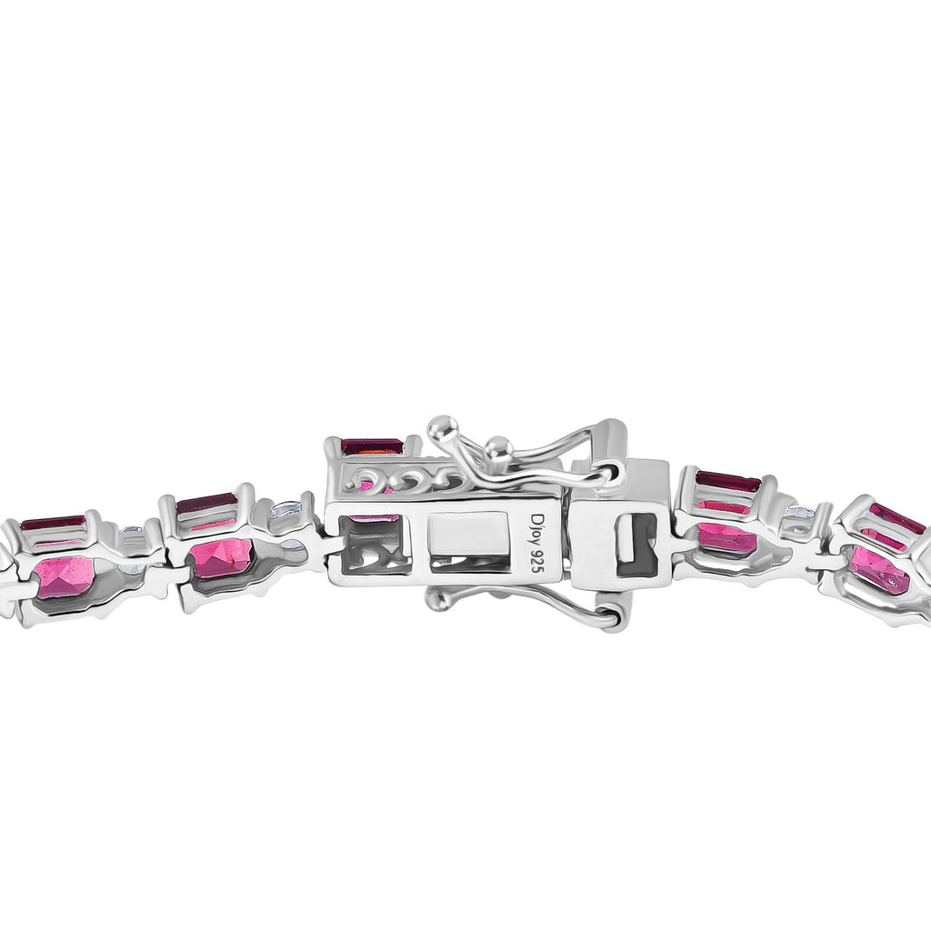 D'Joy Natürlicher Rhodolith Granat, Weißer Zirkon Armband ca. 20 cm 925 Silber rhodiniert ca. 14.97 ct