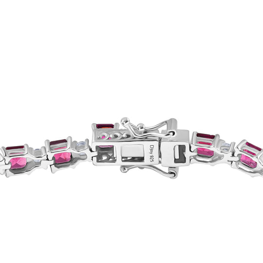D'Joy Natürlicher Rhodolith Granat, Weißer Zirkon Armband ca. 20 cm 925 Silber rhodiniert ca. 14.97 ct