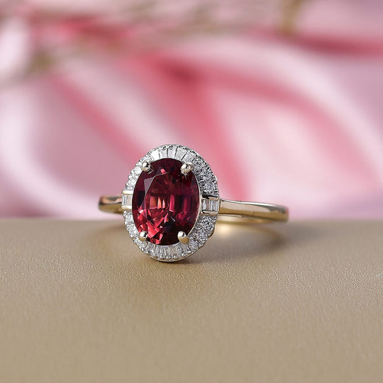 LUXORO AAA Rubellit, Weißer Diamant AGI zertifiziert Ring 417 Gold (Größe 16.50) ca. 2.00 ct