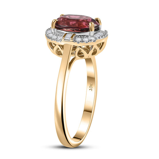 LUXORO AAA Rubellit, Weißer Diamant AGI zertifiziert Ring 417 Gold (Größe 16.50) ca. 2.00 ct