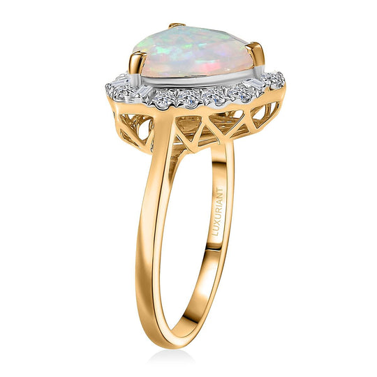 LUXURIANT - AAA Natürlicher, äthiopischer Welo Opal, Lab Grown Diamant Ring, AGI zertifiziert und geprüft, 417 Gelbgold (Größe 18.00) ca. 2.53 ct
