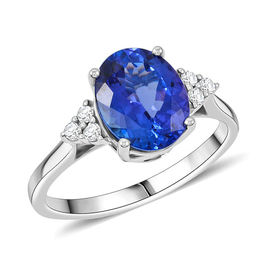 LUXORO AAAA Tansanit, Weißer Diamant AGI zertifiziert und geprüft Ring 585 Gold (Größe 18.00) ca. 3,00 ct