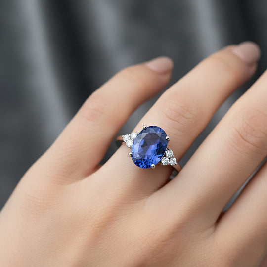 LUXORO AAAA Tansanit, Weißer Diamant AGI zertifiziert und geprüft Ring 585 Gold (Größe 18.00) ca. 3,00 ct