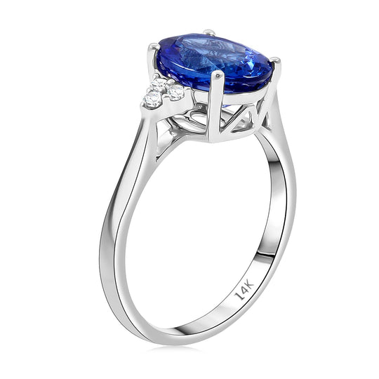 LUXORO AAAA Tansanit, Weißer Diamant AGI zertifiziert und geprüft Ring 585 Gold (Größe 18.00) ca. 3,00 ct